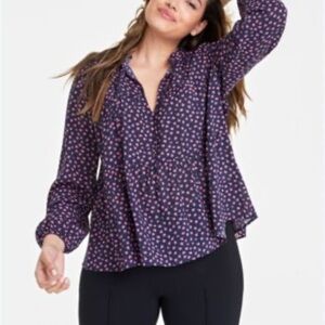 ON 34th Elegant Navy Floral Blouse size M